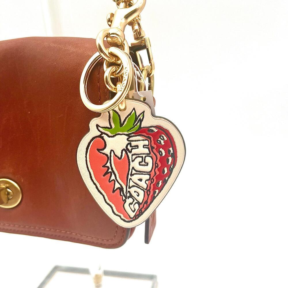 COACH NWT Strawberry Bag Charm, Leather Keychain